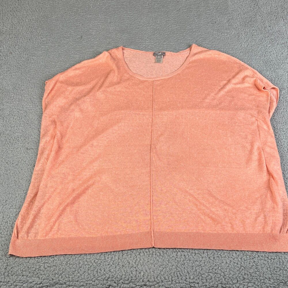 J. JILL Sweater  M/L Salmon Pink Linen Blend Knit Pullover Ribbed Relaxed Scoop